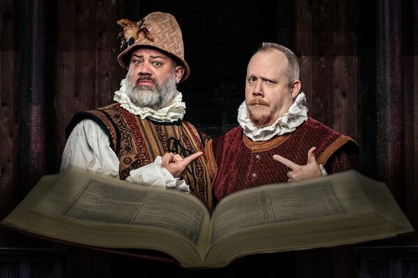 Vinnie Mascola (left) and Andrew Houchins in Atlanta Shakespeare Company's 2023 world premiere “By My Will.” The troupe is one of 33 Shakespearean theaters sharing a grant of $255,000 from the Theater League of Kansas City.
(Courtesy of Atlanta Shakespeare Tavern)