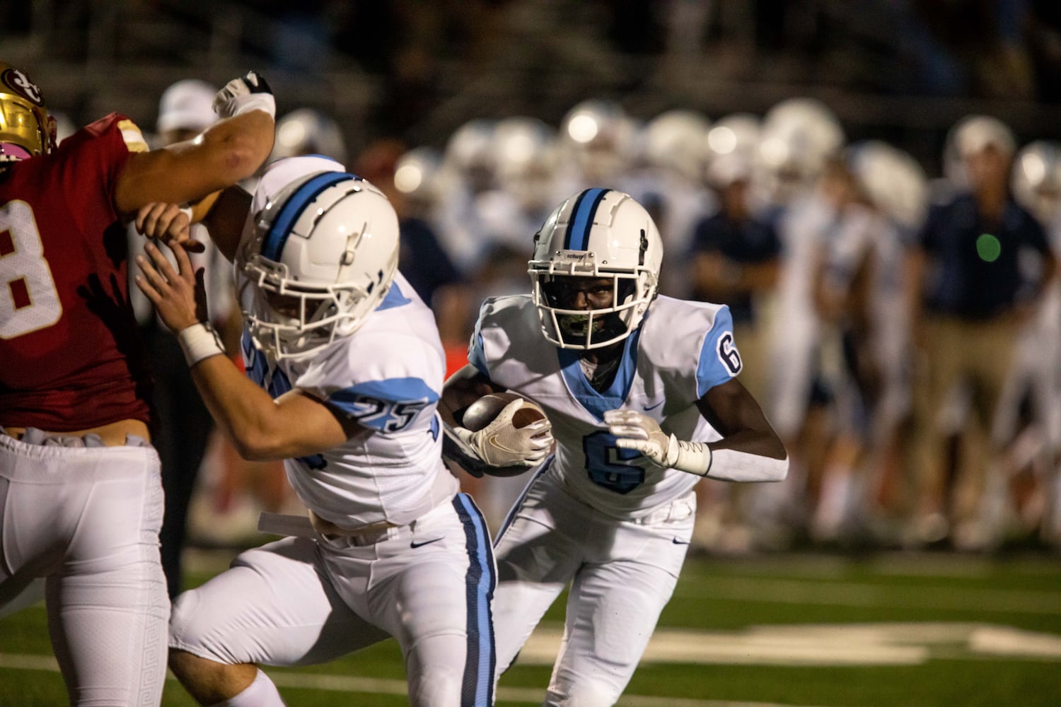 Cambridge's Christian Isibor (6) runs the ball during a GHSA high school football game between Cambridge High School and Johns Creek High School in Johns Creek, Ga. on Friday, October 15, 2021. (Photo/Jenn Finch)