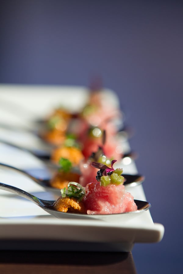 Specialties at O-Ku Atlanta include otoro spoons with otoro tartare, uni, soy, scallion and caviar. CONTRIBUTED BY KELSEY SCHULZ