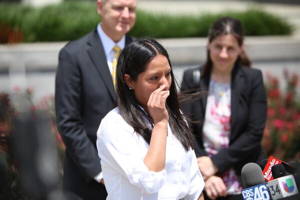 Former Kennesaw State University student Jessica Colotl speaks outside the federal courthouse Thursday. Miguel Martinez/MundoHispanico