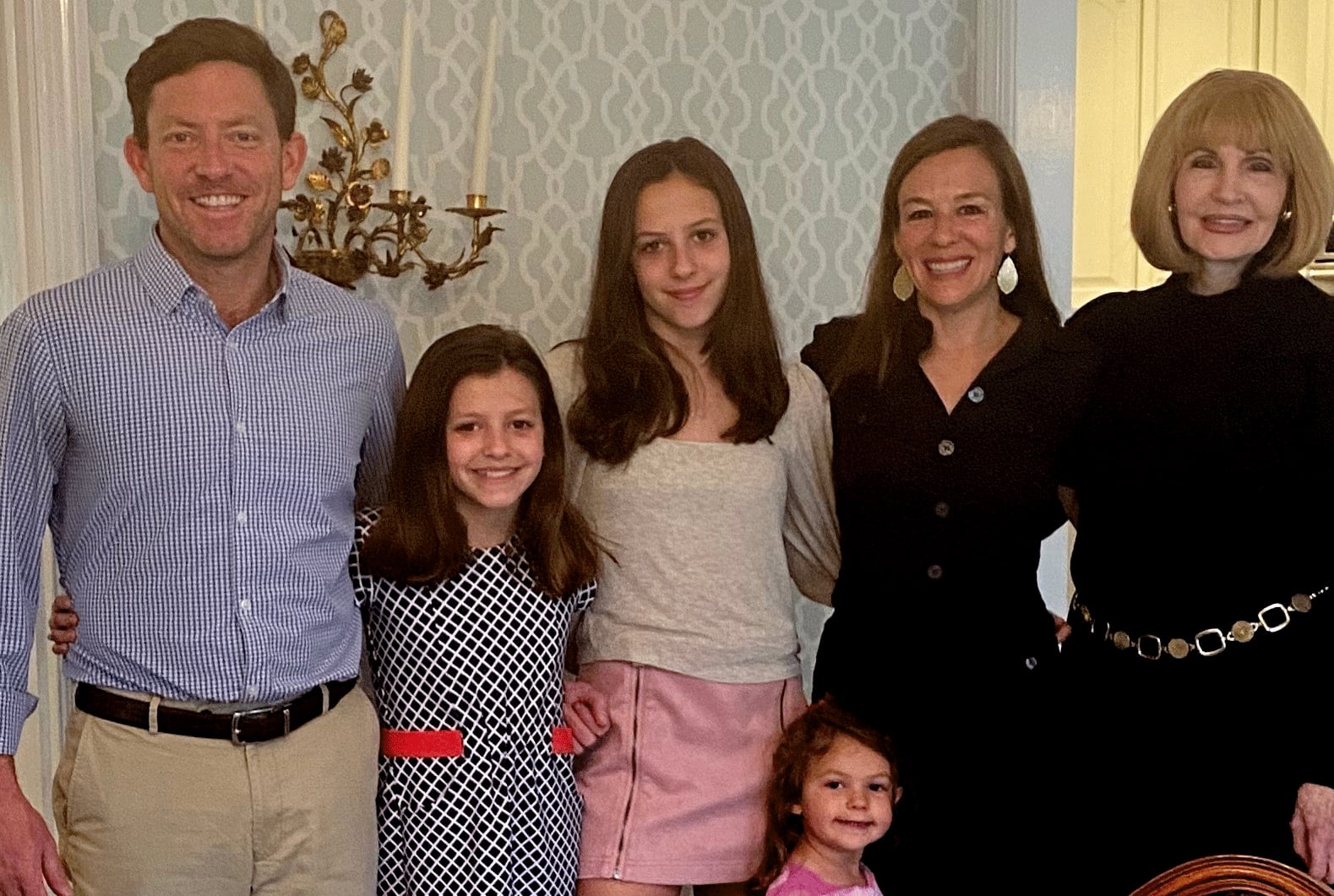 Michael and Natalie Aide recently hired etiquette expert Peggy Newfield to give their daughters a lesson in table manners. Pictured, from left, Michael Aide; daughters Alexandra, Katherine and Elizabeth Grace; Natalie Aide; and Peggy Newfield.
Courtesy of Natalie Aide