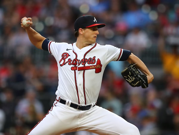 Braves starting pitcher Kyle Wright delivers against the Philadelphia Phillies.    “Curtis Compton / Curtis.Compton@ajc.com”