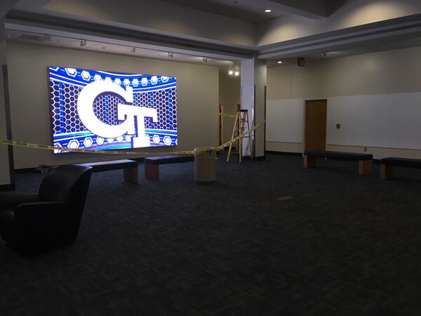 Assembly of a video board inside the Edge Center at Georgia Tech was completed the week of August 6, 2018.