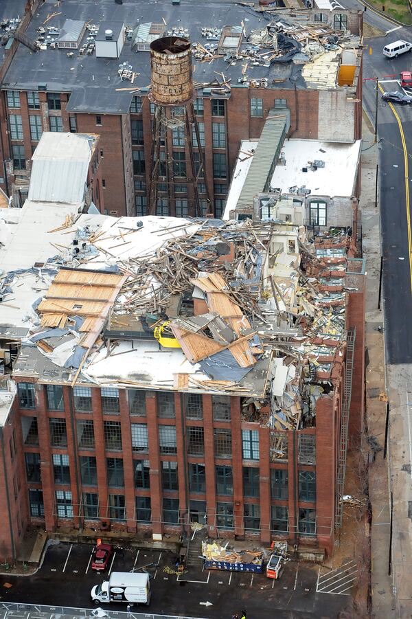 2008: The two western buildings in the Fulton Cotton Mill complex were heavilydamaged by a tornado that ripped through downtown. No one was hurt.   