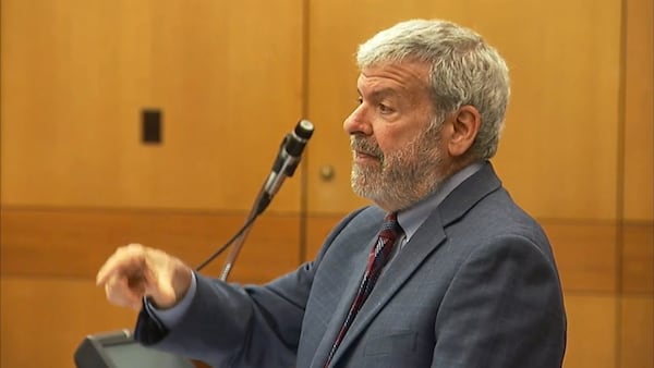 Defense attorney Don Samuel cross examines Dr. Marty Sellers during the murder trial of Tex McIver on April 9, 2018 at the Fulton County Courthouse. (Channel 2 Action News)