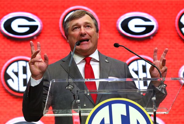 072022 Atlanta: Georgia head coach Kirby Smart speaks at SEC Media Days in the College Football Hall of Fame on Wednesday, July 20, 2022, in Atlanta.   “Curtis Compton / Curtis Compton@ajc.com”