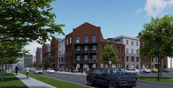 Renderings of a proposed mixed-use development near downtown Kennesaw that is poised to bring 318 apartments, 44 townhouses along with office and retail space. (City of Kennesaw)