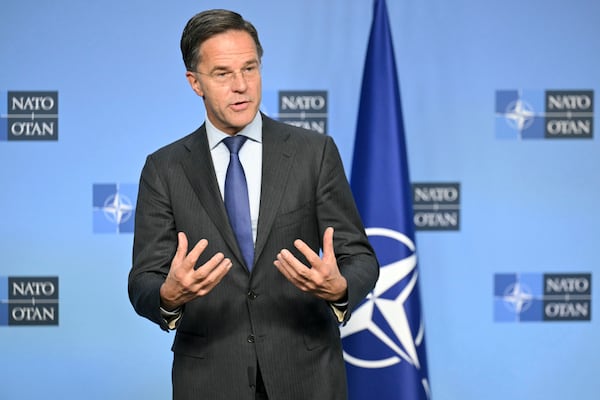 NATO Secretary General Mark Rutte delivers a statement with United States Secretary of State Antony Blinken, not pictured, prior to a meeting at NATO headquarters in Brussels, Wednesday, Nov. 13, 2024. (Nicolas Tucat, Pool Photo via AP)