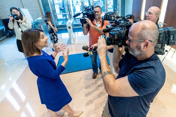 The new CDC Director, Dr. Mandy Cohen, talks with the press at the CDC headquarters in Atlanta Tuesday, July 11, 2023.   (Steve Schaefer/steve.schaefer@ajc.com)