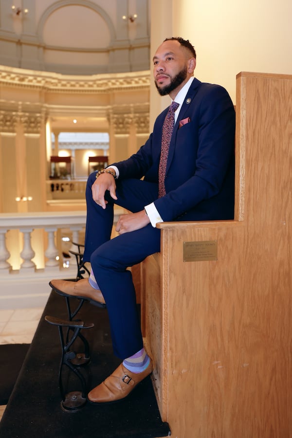 Sen. RaShaun Kemp, D-Atlanta, poses for a photo at the Georgia State Capitol on Monday, March 10, 2025. (Natrice Miller/ AJC)