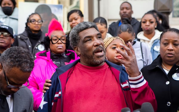  Jimmy Hill, father of Jimmy Atchison, speaks at a rally in downtown Atlanta last December after the DA's office brought charges against the former officer who killed his son. CHRISTINA MATACOTTA FOR THE ATLANTA JOURNAL-CONSTITUTION