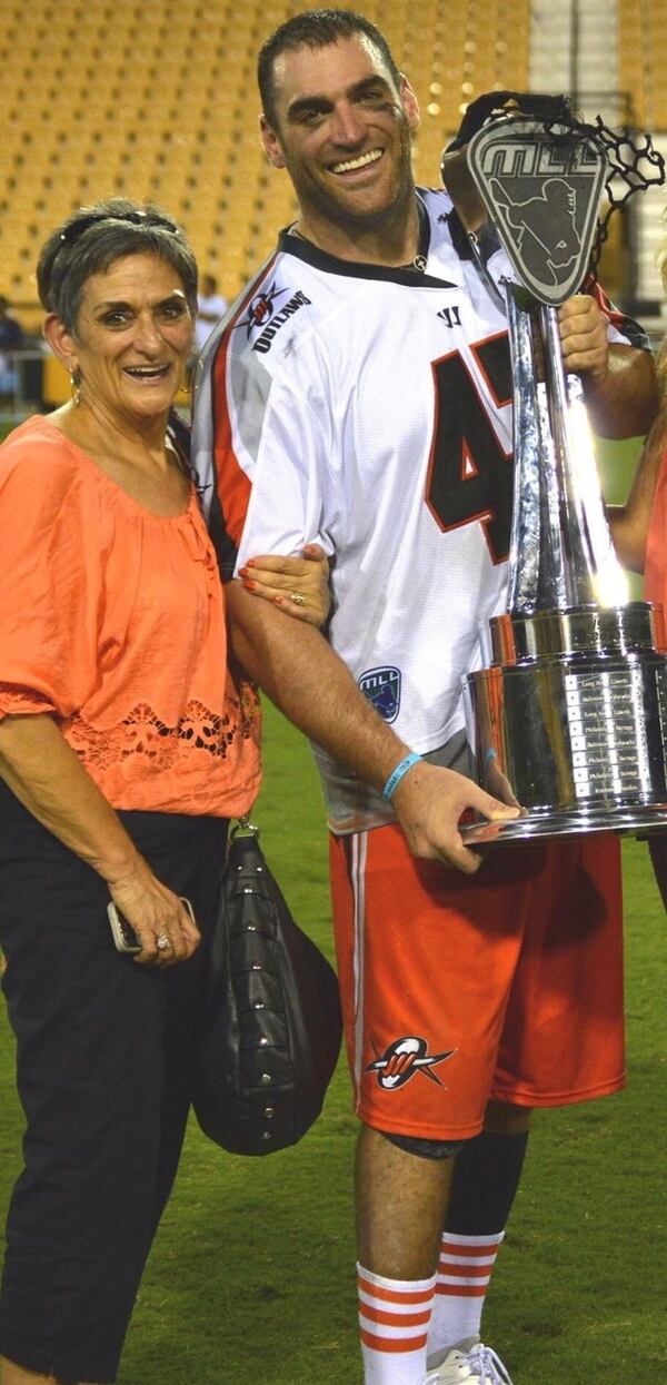 Anthony Kelly of the Atlanta Blaze and his mother, Linda. Both are raising awareness about breast cancer. Anthony Kelly is participating in a “Real Men Wear Pink” campaign. HANDOUT