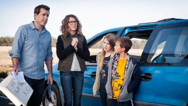 The cast of TBS's "The Detour" (L-R): Jason Jones, Natalie Zea, Ashley Gerasimovich and Liam Carroll. CREDIT: TBS