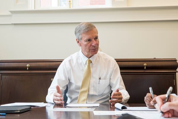 08/20/2018 -- Atlanta, Georgia -- Georgia Institute of Technology President Bud Peterson talks about the recent ethical changes Georgia Tech is undergoing in his office on the university's campus in Atlanta, Monday, August 20, 2018. (ALYSSA POINTER/ALYSSA.POINTER@AJC.COM)