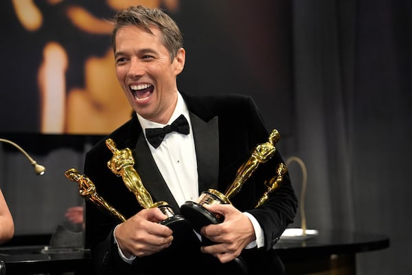 Sean Baker, winner of the awards for best original screenplay, best film editing, best director, and best picture for "Anora," attends the Governors Ball after the Oscars, Sunday, March 2, 2025, in Los Angeles. (AP Photo/John Locher)