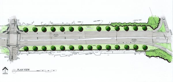 A rendering of landscaping improvements that will be installed along Delk Road between I-75 and Franklin Gateway.