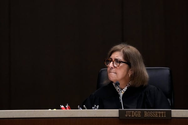 Judge Victoria A. Rossetti listens during the jury selection for the trial of Robert E. Crimo III., at the Lake County Courthouse, Waukegan, Ill., Monday, Feb. 24, 2025. (AP Photo/Nam Y. Huh, Pool)