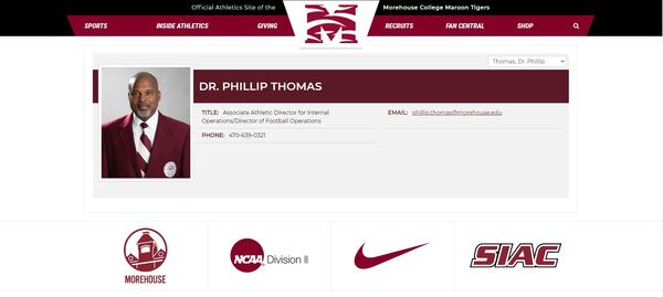 Thomas' profile on the Morehouse website appears to have been removed.