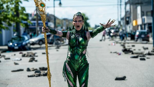 In this image released by Lionsgate, Elizabeth Banks appears in a scene from, "Power Rangers." (Kimberly French/Lionsgate via AP)