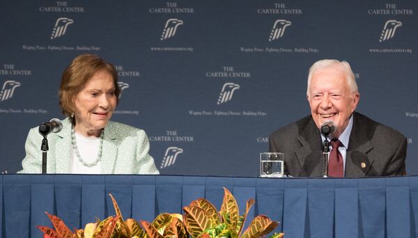 President Jimmy Carter and Rosalynn Carter talk about the future of The Carter Center and their global work during a town hall, Tuesday, Sept. 17, 2019, in Atlanta.  BRANDEN CAMP/SPECIAL