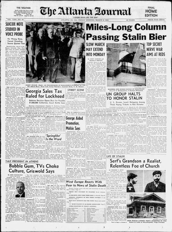 The Atlanta Journal front page March 6, 1953.