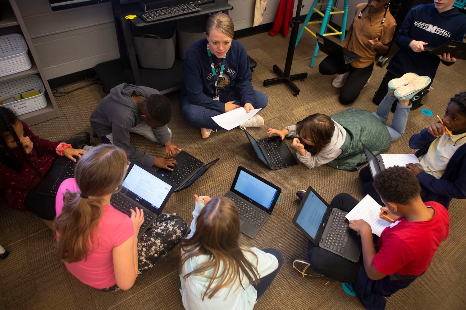 Trisha Tanner, fifth-grade teacher, gives instructions to her students during class on Wednesday, November 16, 2022, at Hickory Hills Elementary School in Marietta, Georgia. Marietta City Schools, like schools across the country, are working to overcome learning loss caused by the pandemic. CHRISTINA MATACOTTA FOR THE ATLANTA JOURNAL-CONSTITUTION