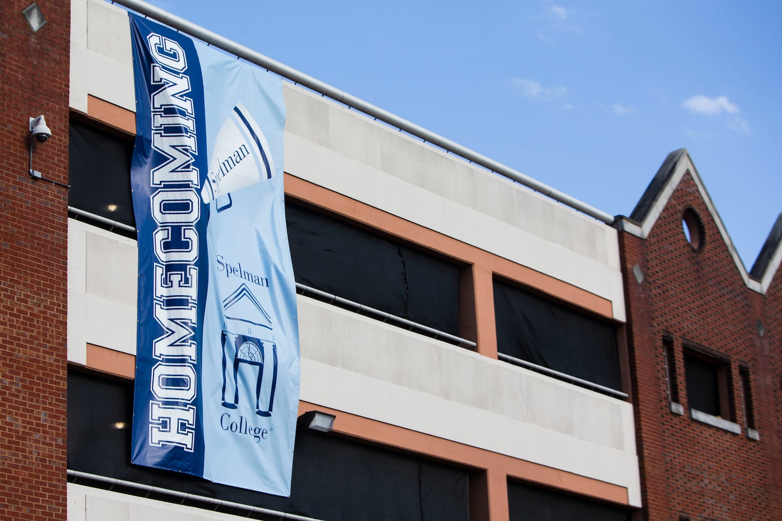 A sign announcing homecoming week hangs at Spelman College on Monday, Oct. 17, 2022, in Atlanta. Morehouse College, Spelman College and Savannah State University all announced security enhancements as they each head toward their homecoming weekends. (Christina Matacotta for the AJC 2022) 