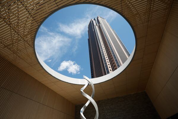 Patients arriving at the center for the first time will be greeted before entering the lobby with an enormous oculus that is part of the architectural design of the new Emory Winship Cancer Institute.
Miguel Martinez /miguel.martinezjimenez@ajc.com