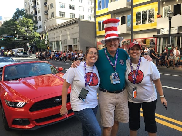 Pat Henry, one of the key Dragon Con co founders, and his daughters who help him out now: Rachel Reeves (left) and Mandy Collier (right), at the Dragon Con parade in 2017. CONTRIBUTED