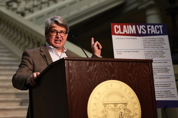 Gabriel Sterling, Georgia's Voting System Implementation manager, speaks during a news conference addressing the state's alleged voter irregularities, at the Georgia State Capitol on Jan. 4, 2021, in Atlanta. (Michael M. Santiago/Getty Images/TNS)