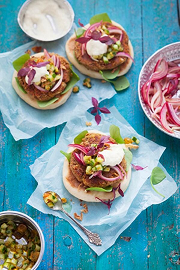 Chickpea Burger and for Pork Chops With Tomato (Eric Shea Photography)