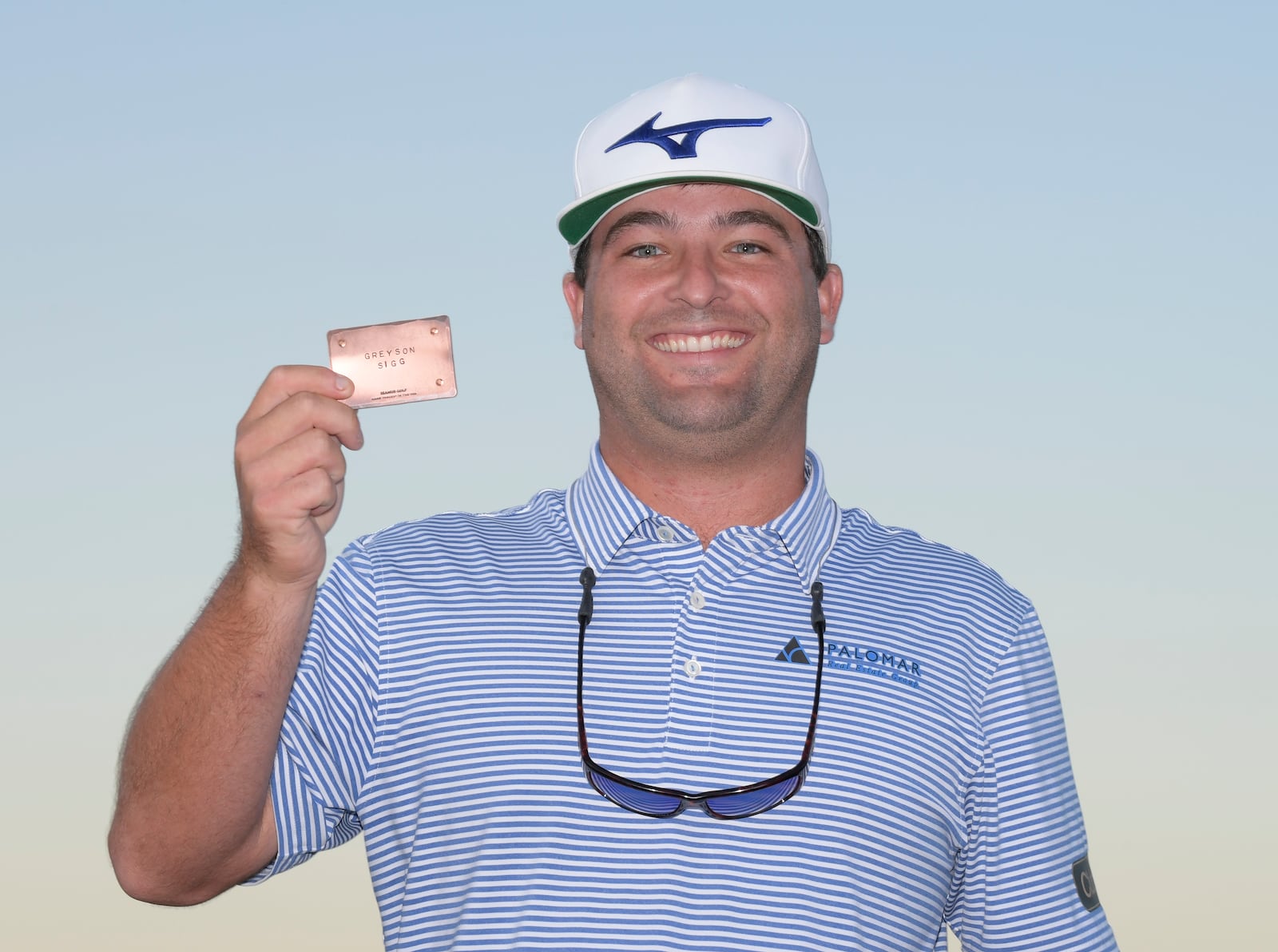 Greyson Sigg holds his PGA Tour card after the final round of the Korn Ferry Tour's Pinnacle Bank Championship presented by Aetna at The Club at Indian Creek on August 15, 2021 in Omaha, Nebraska.  (Photo by Stan Badz/PGA TOUR)