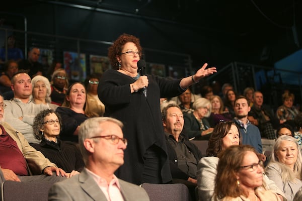 Margie Osheroff of John’s Creek speaks up at a community conversation about the AJC’s investigative series, “Unprotected.” The Atlanta Journal-Constitution hosted a town hall meeting on the issues of elder care raised in the series. TYSON HORNE / TYSON.HORNE@AJC.COM