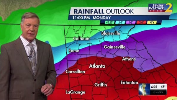 Metro Atlanta and areas to the south could get 2 to 4 inches of rainfall before all is said and done.