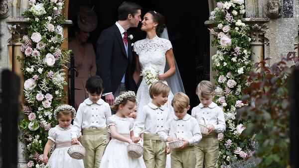 Prince George, second from left, and Princess Charlotte on the far right, were part of their aunt Pippa Middleton’s wedding party at her marriage to financier James Matthews on May 20.