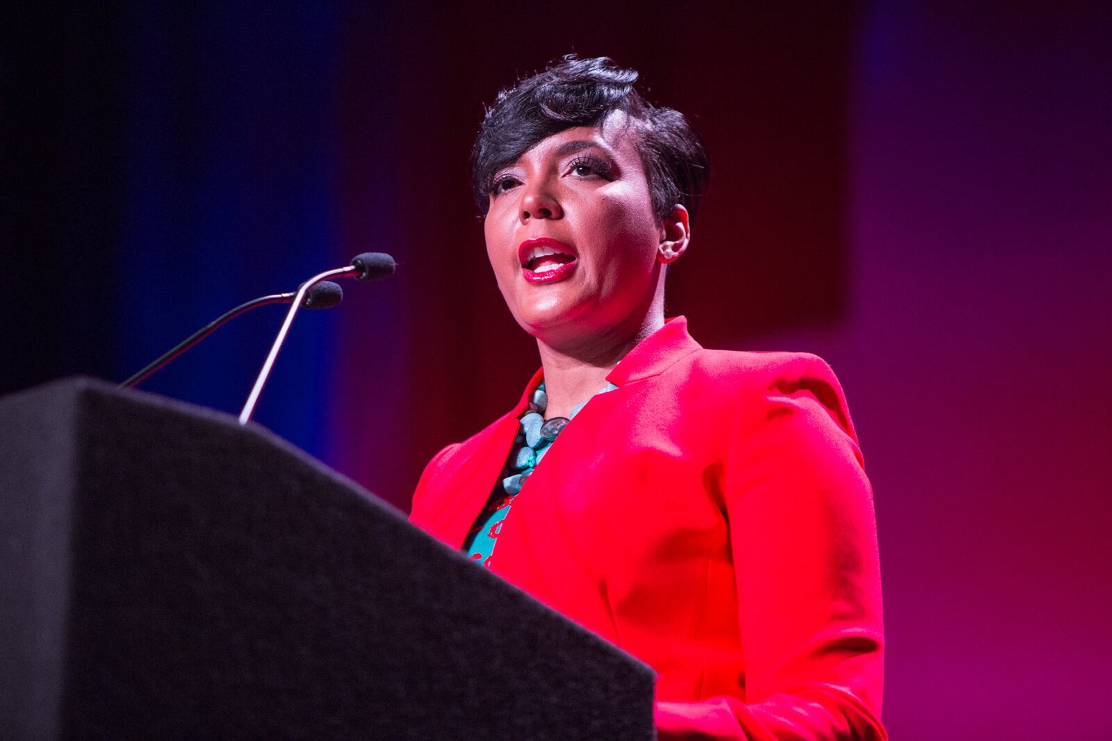 Keisha Lance Bottoms, Mayor of Atlanta, speaks at the State Of The City Business Breakfast at the Georgia World Congress Center in Atlanta on Tuesday March 14th, 2019. (Photo by Phil Skinner)