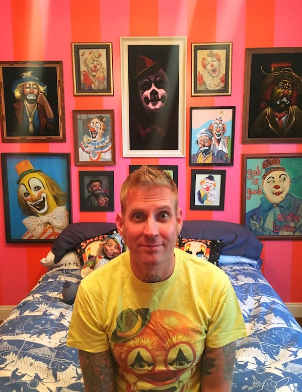 Mastodon drummer Brann Dailor shows off his "clown room" in his Atlanta home. The hard rock band returns for a hometown show in May at the Coca-Cola Roxy. Photo: Susanne Gibboney.