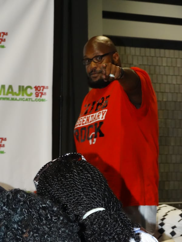 Chubb Rock says hey from the Majic 107.5/97.5 stage. CREDIT: Rodney Ho/ rho@ajc.com