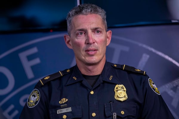 Atlanta Police Department Zone 2 Commander Maj. Andrew Senzer addresses Buckhead's rise in violent crime after a 7-year-old girl was shot in the head while riding in a car outside Phipps Plaza on Monday night.  (Alyssa Pointer / Alyssa.Pointer@ajc.com)