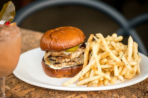 Comfort Farms Rabbit Patty Melt, a double stack with brioche and shoe string fries. Photo credit- Mia Yakel.