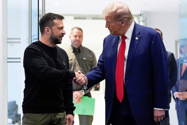 Ukraine President Volodymyr Zelenskyy (left) will meet with President Donald Trump (right) in Washington today.