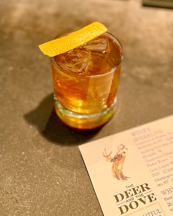 The fall old-fashioned at the Deer and the Dove is infused with local amaro and spiced apple syrup. (Angela Hansberger for The Atlanta Journal-Constitution)