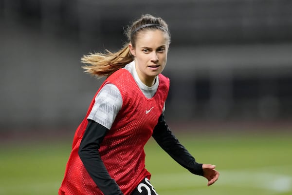 FILE - New Zealand's Katie Rood warms up prior to an international friendly soccer match against South Korea at Goyang stadium in Goyang, South Korea, Nov. 30, 2021. (AP Photo/Lee Jin-man, File)