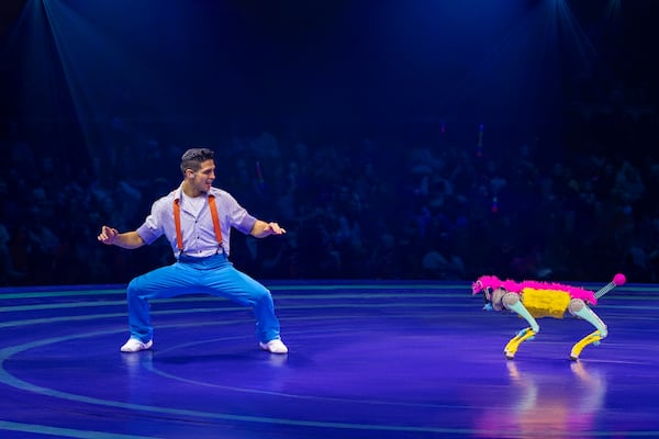 Jan Damm, who plays Nick Nack, is an acrobatic comedian and show guide, with robotic dog Bailey for Ringling Bros. and Barnum & Bailey Circus. Courtesy of Ringling Bros.