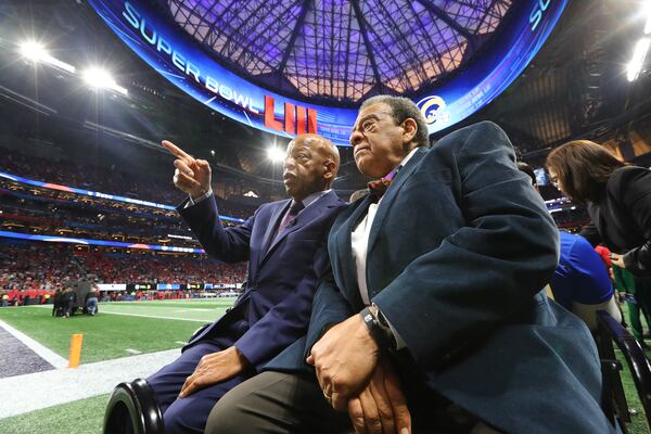 2/3/19 - Atlanta - John Lewis and Andrew Young before the New England Patriots play the Los Angeles Rams in Super Bowl LIII at Mercedes-Benz Stadium in Atlanta, Ga.   CURTIS COMPTON / CCOMPTON@AJC.COM