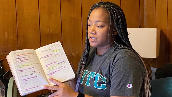 Georgia Northwestern Technical College student Tatiana Edwards uses this planner to keep track of the many tasks in her busy schedule. ERIC STIRGUS/ESTIRGUS@AJC.COM.