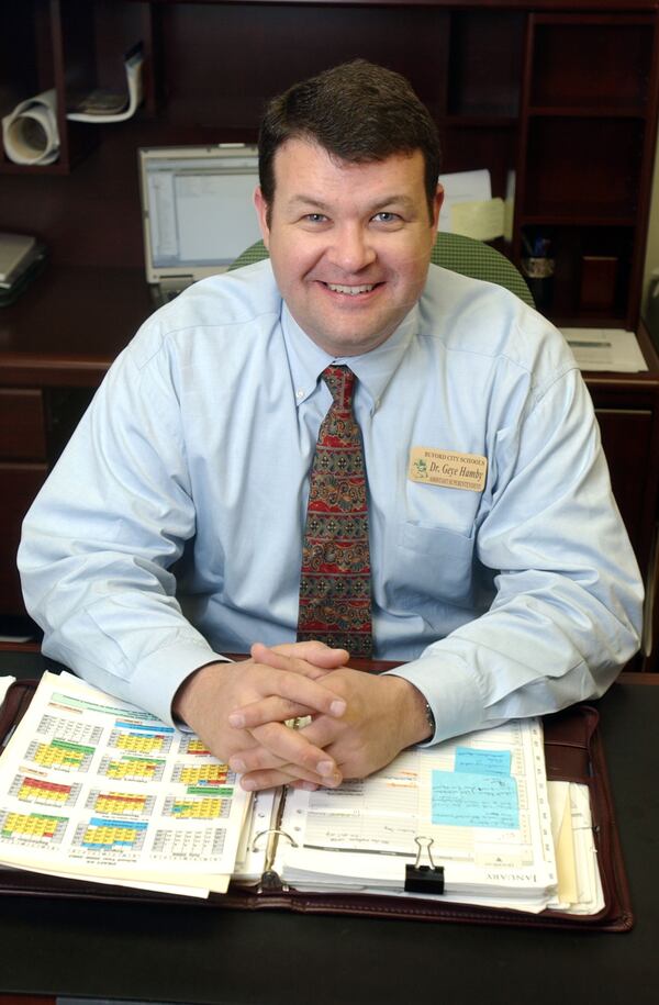 060120 - BUFORD, GA -- (all cq) Buford City Schools assistant superintendent Dr. Geye Hamby in his office Friday morning in Buford, Ga., January 20, 2006. Hamby will be the next Buford City Schools superintendent. Hamby replaces Susan Morris, who will retire June 30. (JASON GETZ/AJC staff)