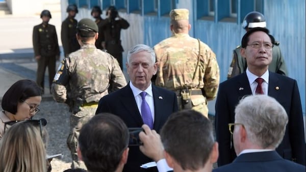 Defense secretary James Mattis tours the demilitarized zone at the border between North Korea and South Korea.