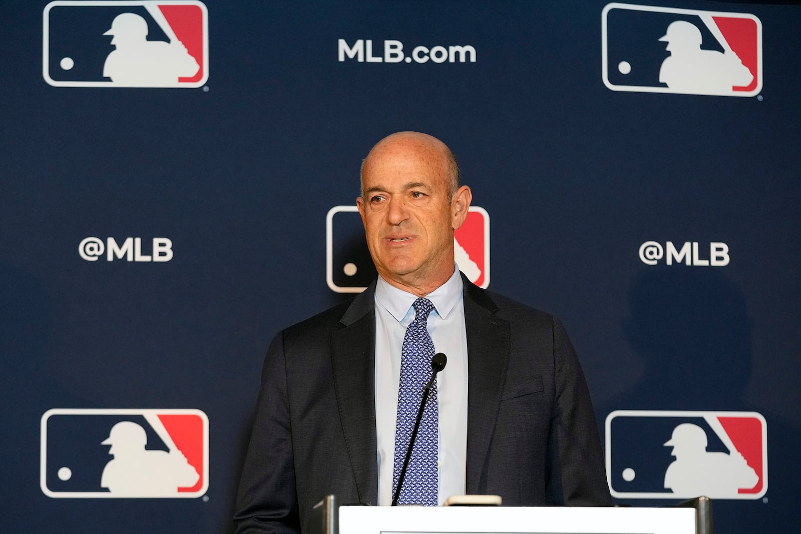 FILE - Athletics owner John Fisher speaks during a news conference after a Major League Baseball owners meeting in Arlington, Texas, Thursday, Nov. 16, 2023. (AP Photo/LM Otero)