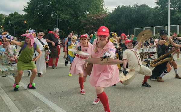 On cue from the drum corps, members of the Seed & Feed Marching Abominable point at audience members and growl. It's a routine called "Boom Boom Bop." Photo: Juliette Mansour/Casa Dresden